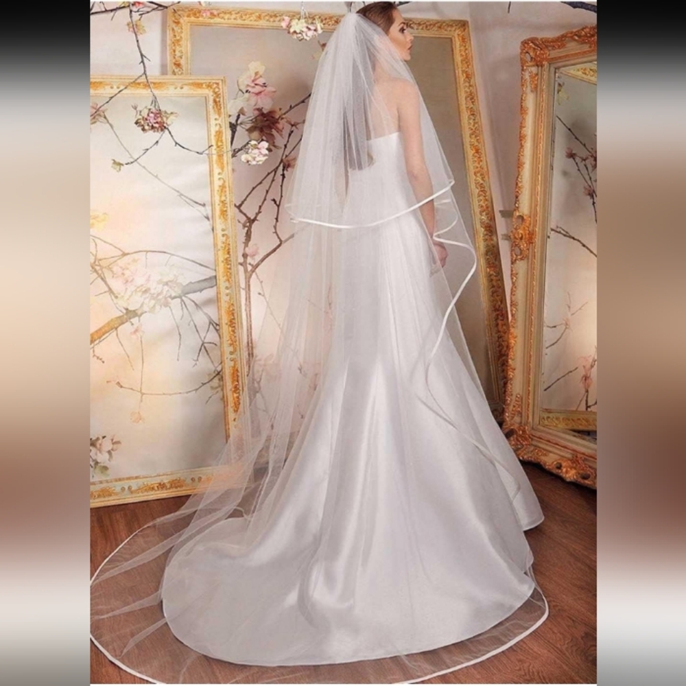 👰🆕2 Tiers Cathedral Bridal Ribbon Veil.